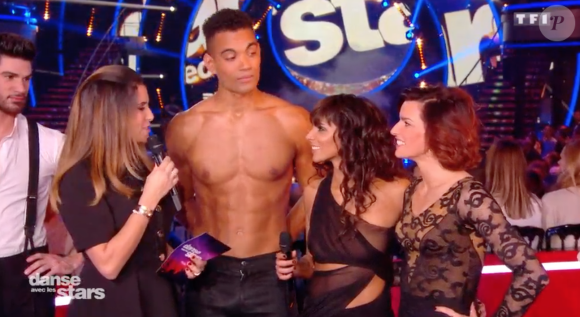 Shy'm, Terence Telle et Fauve Hautot lors des quarts de finale de "Danse avec les stars 9" (TF1) samedi 17 novembre 2018.
