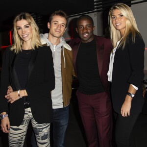 Exclusif - Alexandra Rosenfeld (Miss France 2006), son compagnon Hugo Clément, Rio Mavuba et sa femme Elodie Mavuba - Soirée de lancement du livre de Rio Mavuba "Capitaine de ma vie. L'exil, le foot, les Bleus" au restaurant NoLita Ristorante e Enoteca à Paris, France, le 14 novembre 2018. © Pierre Perusseau/Bestimage