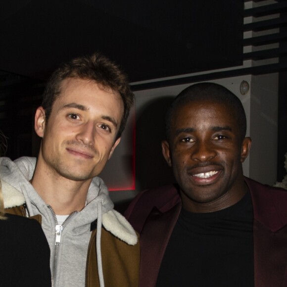 Exclusif - Alexandra Rosenfeld (Miss France 2006), son compagnon Hugo Clément, Rio Mavuba et sa femme Elodie Mavuba - Soirée de lancement du livre de Rio Mavuba "Capitaine de ma vie. L'exil, le foot, les Bleus" au restaurant NoLita Ristorante e Enoteca à Paris, France, le 14 novembre 2018. © Pierre Perusseau/Bestimage