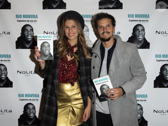 Exclusif - Laury Thilleman (Miss France 2011) et son compagnon le chef cuisinier Juan Arbelaez - Soirée de lancement du livre de Rio Mavuba "Capitaine de ma vie. L'exil, le foot, les Bleus" au restaurant NoLita Ristorante e Enoteca à Paris, France, le 14 novembre 2018. © Pierre Perusseau/Bestimage