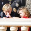 La princesse Gabriella et le prince héréditaire Jacques de Monaco au balcon du palais princier lors du défilé militaire de la Fête nationale monégasque, le 9 novembre 2018. © Dominique Jacovides / Bestimage