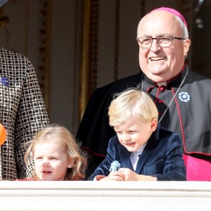 La princesse Gabriella et le prince héréditaire Jacques de Monaco avec le prince Albert II et la princesse Charlene au balcon du palais princier lors du défilé militaire de la Fête nationale monégasque, le 9 novembre 2018. © Dominique Jacovides / Bestimage