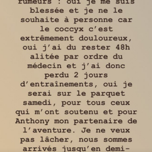 Iris Mittenaere donne de ses nouvelles après sa lourde chute pendant les répétitions de "Danse avec les stars", le 20 novembre 2018.