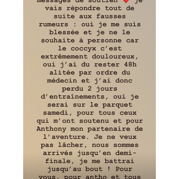 Iris Mittenaere donne de ses nouvelles après sa lourde chute pendant les répétitions de "Danse avec les stars", le 20 novembre 2018.