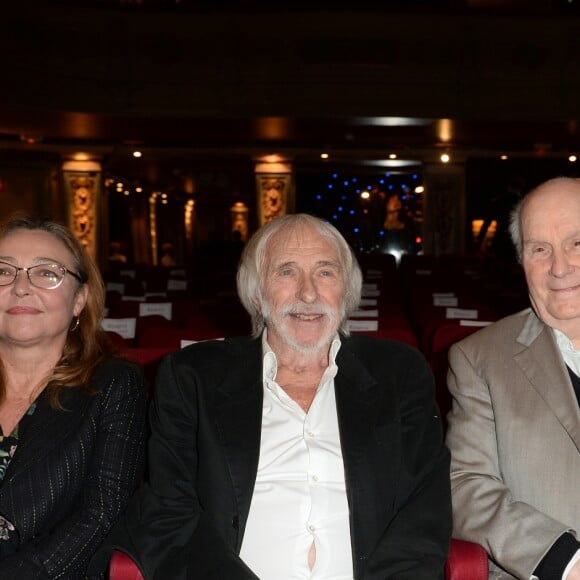 Catherine Frot, Pierre Richard, Michel Bouquet et sa femme Juliette Carré - Inauguration de la nouvelle statue de cire de Pierre Richard au Musée Grévin à Paris, le 19 novembre 2018. Près de 30 ans après sa première entrée au Musée Grévin, c'est la deuxième statue de l'acteur français qui rejoint le musée, après une première sculptée en 1981. © Veeren/Bestimage