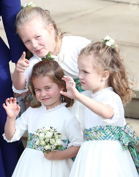 Savannah Philips, la princesse Charlotte de Cambridge, Maud Windsor - Cérémonie de mariage de la princesse Eugenie d'York et Jack Brooksbank en la chapelle Saint-George au château de Windsor le 12 octobre 2018.