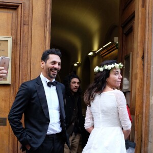 Exclusif - Mariage de Sandra Zeitoun de Matteis et Tomer Sisley à la Mairie du 8ème arrondissement de Paris, en présence de leurs enfants respectifs, Levin, Liv et Dino, de leurs familles et de leurs amis. Le 25 novembre 2017.