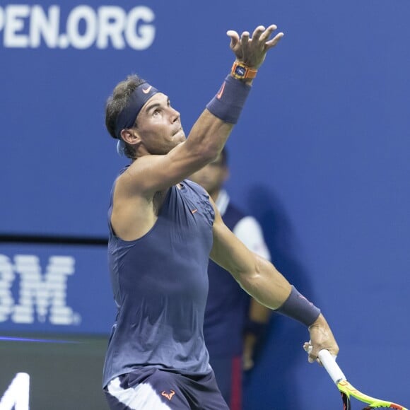 L'espagnol Rafael Nadal lors du premier tour de l'US Open 2018 contre l'espagnol D.Ferrer au Centre national de tennis USTA Billie Jean King à New York, le 27 aout 2018.