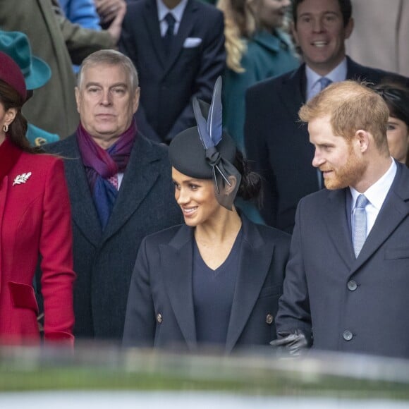 Le prince William, duc de Cambridge, Catherine Kate Middleton, la duchesse de Cambridge, Meghan Markle, duchesse de Sussex enceinte, le prince Harry La famille royale britannique se rend à la messe de Noël à l'église Sainte-Marie-Madeleine à Sandringham, le 25 décembre 2018.