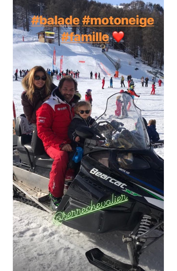 Ingrid Chauvin, son époux Thierry Peythieu et leur adorable petit garçon Tom (2 ans) profitent de tendres moments en famille au ski, à Serre Chevalier dans les Hautes-Alpes le 25 décembre 2018.