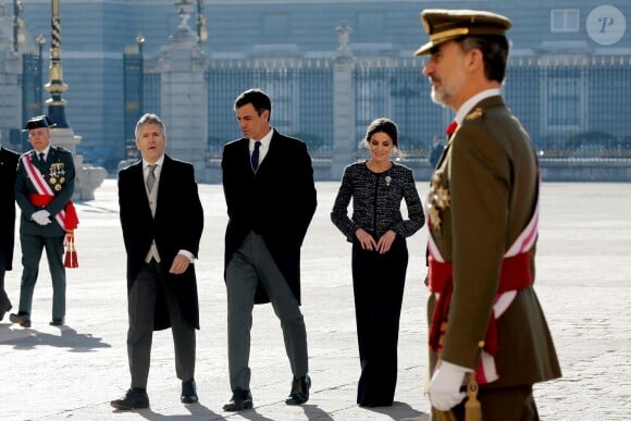 Le roi Felipe VI et la reine Letizia d'Espagne présidaient à la traditionnelle Pâque militaire au palais royal à Madrid le dimanche 6 janvier 2019.