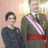 Le roi Felipe VI et la reine Letizia d'Espagne présidaient à la traditionnelle Pâque militaire au palais royal à Madrid le dimanche 6 janvier 2019, jour de l'Epiphanie, sur la Plaza de la Armeria avant une réception dans le Salon de Gasperini.
