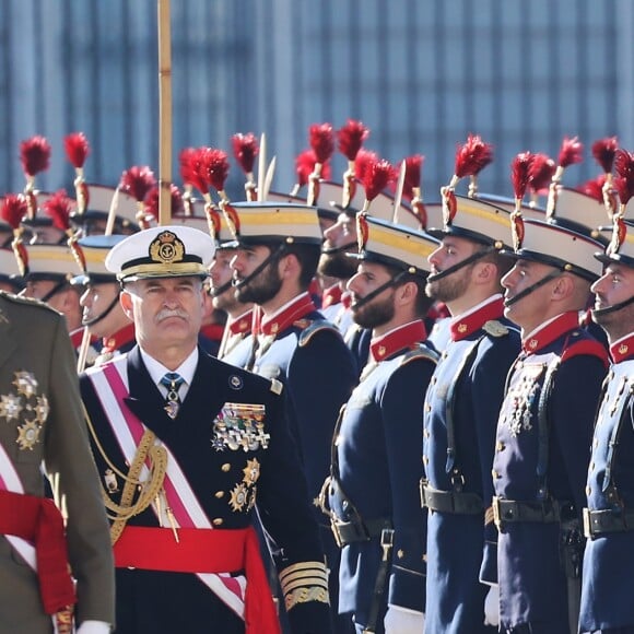 Le roi Felipe VI et la reine Letizia d'Espagne présidaient à la traditionnelle Pâque militaire au palais royal à Madrid le dimanche 6 janvier 2019, jour de l'Epiphanie, sur la Plaza de la Armeria avant une réception dans le Salon de Gasperini.