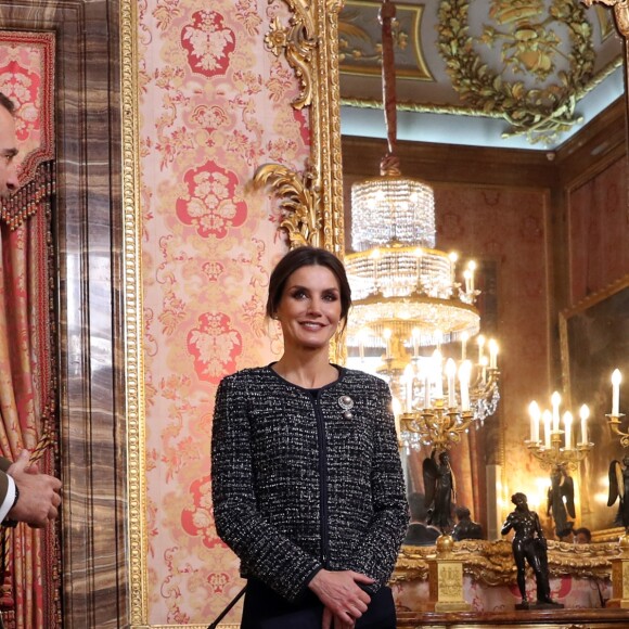 Le roi Felipe VI et la reine Letizia d'Espagne présidaient à la traditionnelle Pâque militaire au palais royal à Madrid le dimanche 6 janvier 2019, jour de l'Epiphanie, sur la Plaza de la Armeria avant une réception dans le Salon de Gasperini.