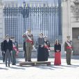 Le roi Felipe VI et la reine Letizia d'Espagne présidaient à la traditionnelle Pâque militaire au palais royal à Madrid le dimanche 6 janvier 2019, jour de l'Epiphanie, sur la Plaza de la Armeria avant une réception dans le Salon de Gasperini.