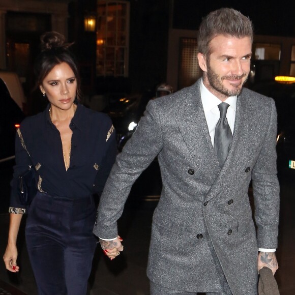 David et Victoria Beckham arrivent au dîner "Mens GQ" pour célébrer la Fashion Week à Londres le 7 janvier 2019.