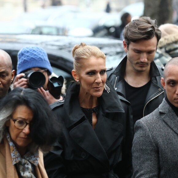Céline Dion quitte l'hôtel De Crillon pour se rendre au Grand Palais et assister au défilé Haute Couture printemps-été 2019 "Alexandre Vauthier". Paris, le 22 janvier 2019.