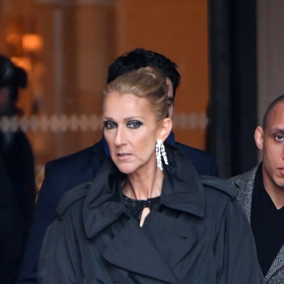 Céline Dion quitte l'hôtel De Crillon pour se rendre au Grand Palais et assister au défilé Haute Couture printemps-été 2019 "Alexandre Vauthier". Paris, le 22 janvier 2019.