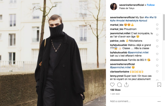 Séverine Ferrer, fière de son fils à la Fashion Week de Paris, le 23 janvier 2019.