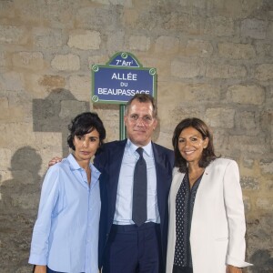 Exclusif - Rachida Dati, Laurent Dumas (président du groupe Emerige) et Anne Hidalgo - Inauguration de l'allée "Beaupassage" dans le 7ème arrondissement de Paris le 5 septembre 2018. Ce nouveau temple de la gastronomie est situé à la place de l'ancien couvent des Récollets. Ce "lieu de flânerie dédié au beau, au bon et au bien-être" accueille l'Allénothèque, la cave à vins de Y. Alléno, le Café P. Hermé, un salon gourmand géré par le virtuose de la pâtisserie, La Boulangerie de T.Marx et Daily Pic, la cantine à prix doux d'A.Sophie Pic, cheffe aux 7 étoiles. © Pierre Perusseau/Bestimage