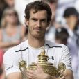 Andy Murray remporte la finale hommes contre Milos Raonic du tournoi de tennis de Wimbledon à Londres, le 10 juillet 2016.