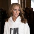 Céline Dion porte un sweat blanc à capuche avec l'inscription "I'M WORTH IT" (Je le vaux bien) à la sortie de l'hôtel Plaza Athénée après le tournage pour l'Oréal à Paris, France, le 30 janvier 2019.