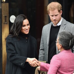 Le prince Harry, duc de Sussex, et Meghan Markle, duchesse de Sussex, enceinte, visitent le Bristol Old Vic. à Bristol le 1er février 2019.