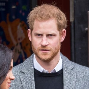 Le prince Harry, duc de Sussex, et Meghan Markle, duchesse de Sussex, enceinte quittent le théâtre Bristol Old Vic. à Bristol le 1er février, 2019.