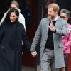 Le prince Harry, duc de Sussex, et Meghan Markle, duchesse de Sussex, enceinte quittent le théâtre Bristol Old Vic. à Bristol le 1er février, 2019.