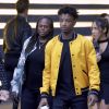 Le rappeur 21 Savage arrive au défilé de mode Yves Saint Laurent à Liberty Park à New York, le 6 juin 2018