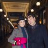 Caroline Loeb et Patrick Fourcade lors du vernissage d'Amanda Lear à la Galerie du Passage à Paris, le 6 février 2019. © Julio Piatti/Bestimage