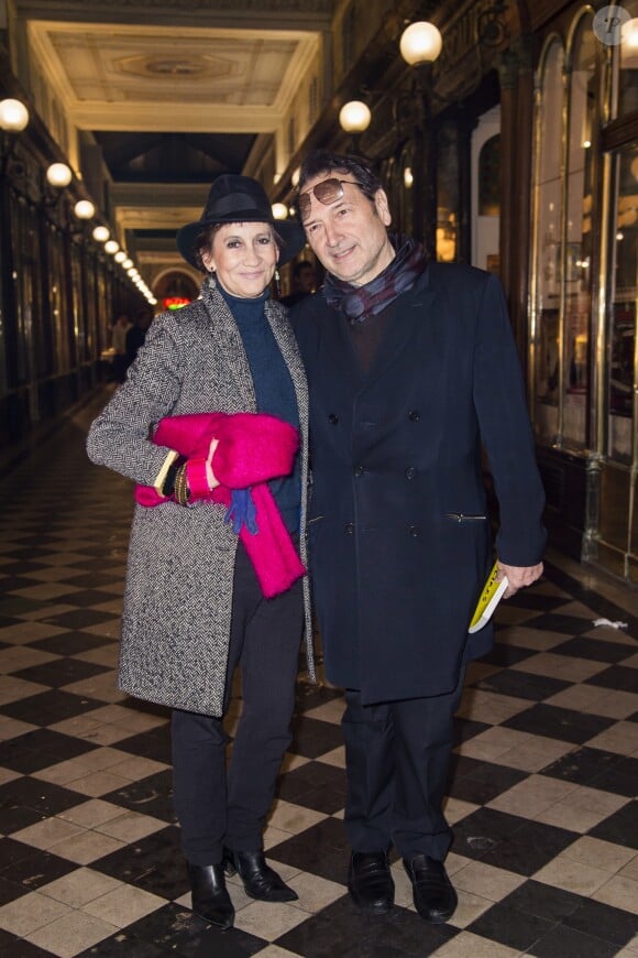 Caroline Loeb et Patrick Fourcade lors du vernissage d'Amanda Lear à la Galerie du Passage à Paris, le 6 février 2019. © Julio Piatti/Bestimage