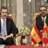 Le roi Felipe VI d'Espagne et le roi Mohamed VI du Maroc ont donné une conférence de presse au Palais Royal à Rabat, le 13 février 2019.