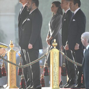 Le roi Felipe VI et la reine Letizia d'Espagne ont été accueillis le 13 février 2019 par le roi Mohammed VI et sa famille à Rabat au Maroc, où les cérémonies officielles de bienvenue ont eu lieu place du Mechouar au palais royal.