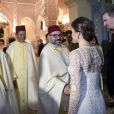  Le roi Felipe VI et la reine Letizia d'Espagne, superbe dans une tenue signée Felipe Varela, étaient les invités du roi Mohammed VI du Maroc et de ses proches (le prince héritier Moulay El Hassan, le prince Moulay Rachid, les princesses Lalla Meryem, Lalla Hasna, Lalla Asmae et Lalla Oum Keltoum) pour un dîner d'Etat au palais royal à Rabat le 13 février 2019 dans le cadre de leur visite officielle de deux jours au Maroc. 