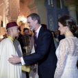  Le roi Felipe VI et la reine Letizia d'Espagne, superbe dans une tenue signée Felipe Varela, étaient les invités du roi Mohammed VI du Maroc et de ses proches (ici le prince héritier Moulay El Hassan) pour un dîner d'Etat au palais royal à Rabat le 13 février 2019 dans le cadre de leur visite officielle de deux jours au Maroc. 