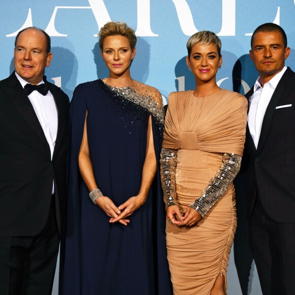 Le prince Albert II de Monaco, la princesse Charlene, Katy Perry et son compagnon Orlando Bloom lors de la 2ème édition du "Monte-Carlo Gala for the Global Ocean" à l'opéra de Monte-Carlo à Monaco, le 26 septembre 2018. © Bruno Bébert/Bestimage