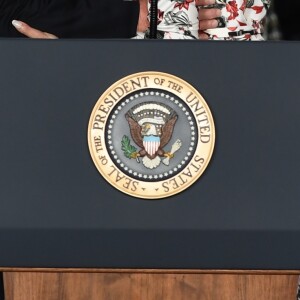 Le président Donald Trump et la première dame Melania Trump parle devant le Venezuelan American Community au Florida international University Ocean Bank Convocation Center à Miami en Floride, le 18 février 2019