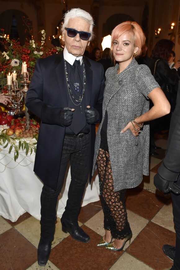 Karl Lagerfeld, Lily Allen - Présentation de la collection Chanel "Paris-Salzburg" en l'honneur des Métiers d'arts au Schloss Leopoldskron, à Salzbourg le 2 décembre 2014.