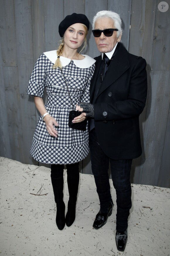 Diane Kruger et Karl Lagerfeld - Défilé de mode Chanel haute-couture printemps été 2013 au Grand Palais à Paris. Le 22 janvier 2013