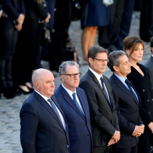 Nicolas Sarkozy et Carla Bruni Sarkozy, François Hollande et Emmanuel Macron - Arrivées à l'hommage national à Charles Aznavour à l'Hôtel des Invalides à Paris. Le 5 octobre 2018 © Jacovides-Moreau / Bestimage