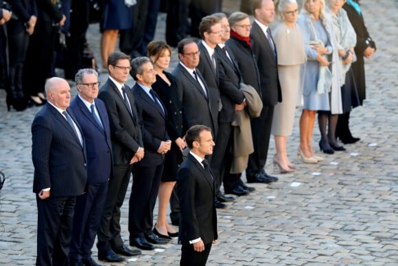 Nicolas Sarkozy et Carla Bruni Sarkozy, François Hollande et Emmanuel Macron - Arrivées à l'hommage national à Charles Aznavour à l'Hôtel des Invalides à Paris. Le 5 octobre 2018 © Jacovides-Moreau / Bestimage