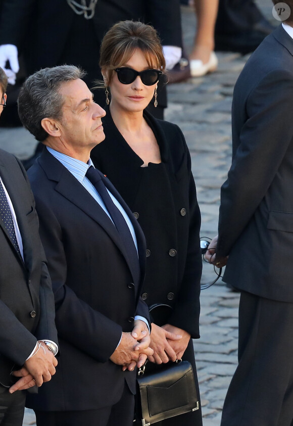 Nicolas Sarkozy, Carla Bruni Sarkozy - Arrivées à l'hommage national à Charles Aznavour à l'Hôtel des Invalides à Paris. Le 5 octobre 2018 © Jacovides-Moreau / Bestimage