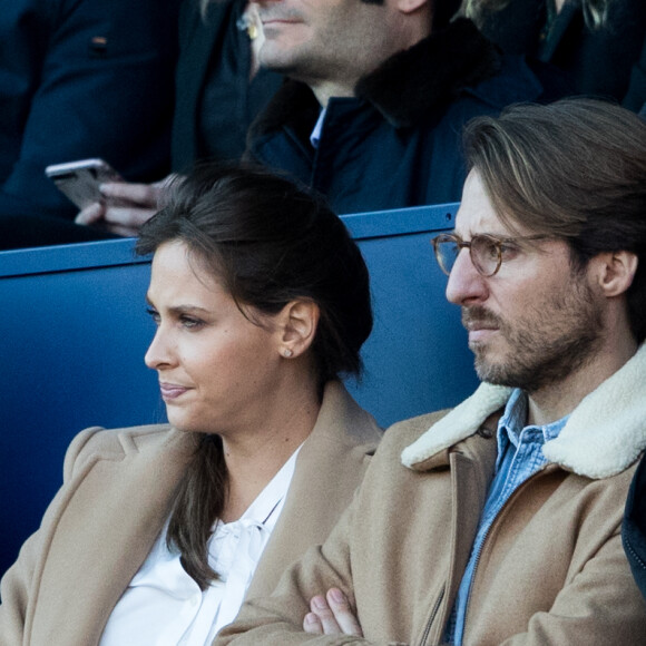 Ophélie Meunier et son mari Mathieu Vergne ont assisté au match de Ligue 1 entre le Paris Saint-Germain et Nîmes au Parc des Princes le 23 février 2019.