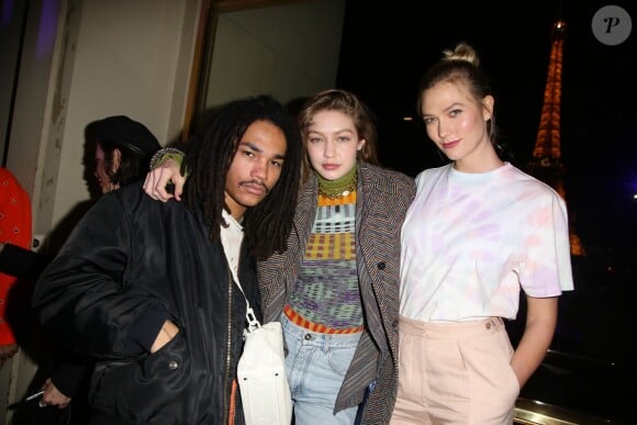 Luka Sabbat, Gigi Hadid et Karlie Kloss assistent à la soirée de lancement de la bouteille d'Evian "Rainbow Inside", collaboration entre Evian et Virgil Abloh au Palais de Chaillot à Paris, France, le 25 février 2019.