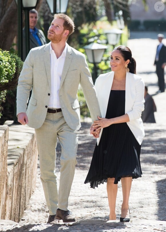 Le prince Harry et Meghan Markle, duchesse de Sussex, enceinte, aux Jardins andalous à Rabat lors de leur voyage officiel au Maroc, le 25 février 2019.