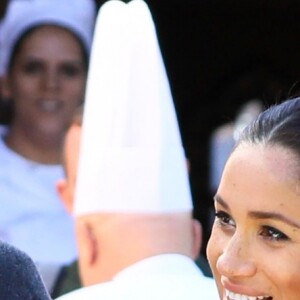 Le prince Harry et Meghan Markle (enceinte), duchesse de Sussex, en visite à la Villa des Ambassadeurs à Rabat lors de leur voyage officiel au Maroc le 25 février 2019