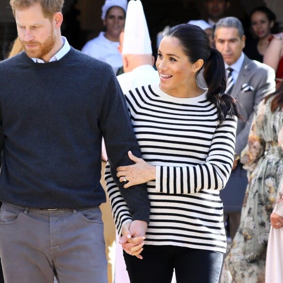 Le prince Harry et Meghan Markle (enceinte), duchesse de Sussex, en visite à la Villa des Ambassadeurs à Rabat lors de leur voyage officiel au Maroc le 25 février 2019