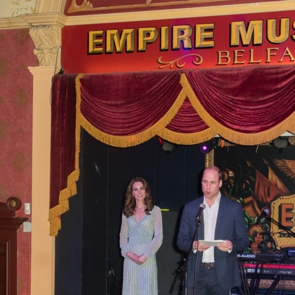 Le prince William, duc de Cambridge, et Catherine (Kate) Middleton, duchesse de Cambridge, lors d'une réception à l'Empire Music Hall à Belfast, le 27 février 2019.