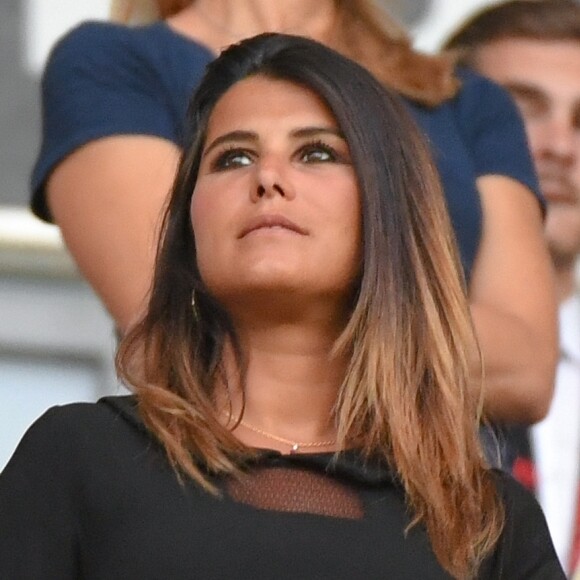 Sortie officielle de Karine Ferri dans les tribunes du stade Allianz Riviera pour venir voir son compagnon Yoann Gourcuff, Lilian Thuram et son fils Kephreen lors du match de football de ligue 1, OGC Nice contre Dijon Football Côte-d'Or à Nice, France, le 25 août 2018. Dijon a gagné 4-0. © Lionel Urman/Bestimage